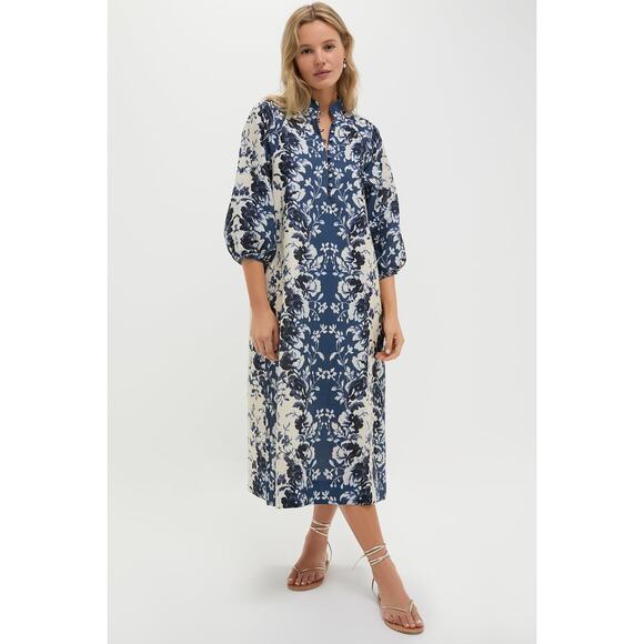 TUCKERNUCK Indigo Reflection Cotton Linen Maryse Caftan Size L NWT - Picture 4 of 8